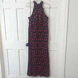 A New Day Black and Red Halter Floral Maxi Dress
